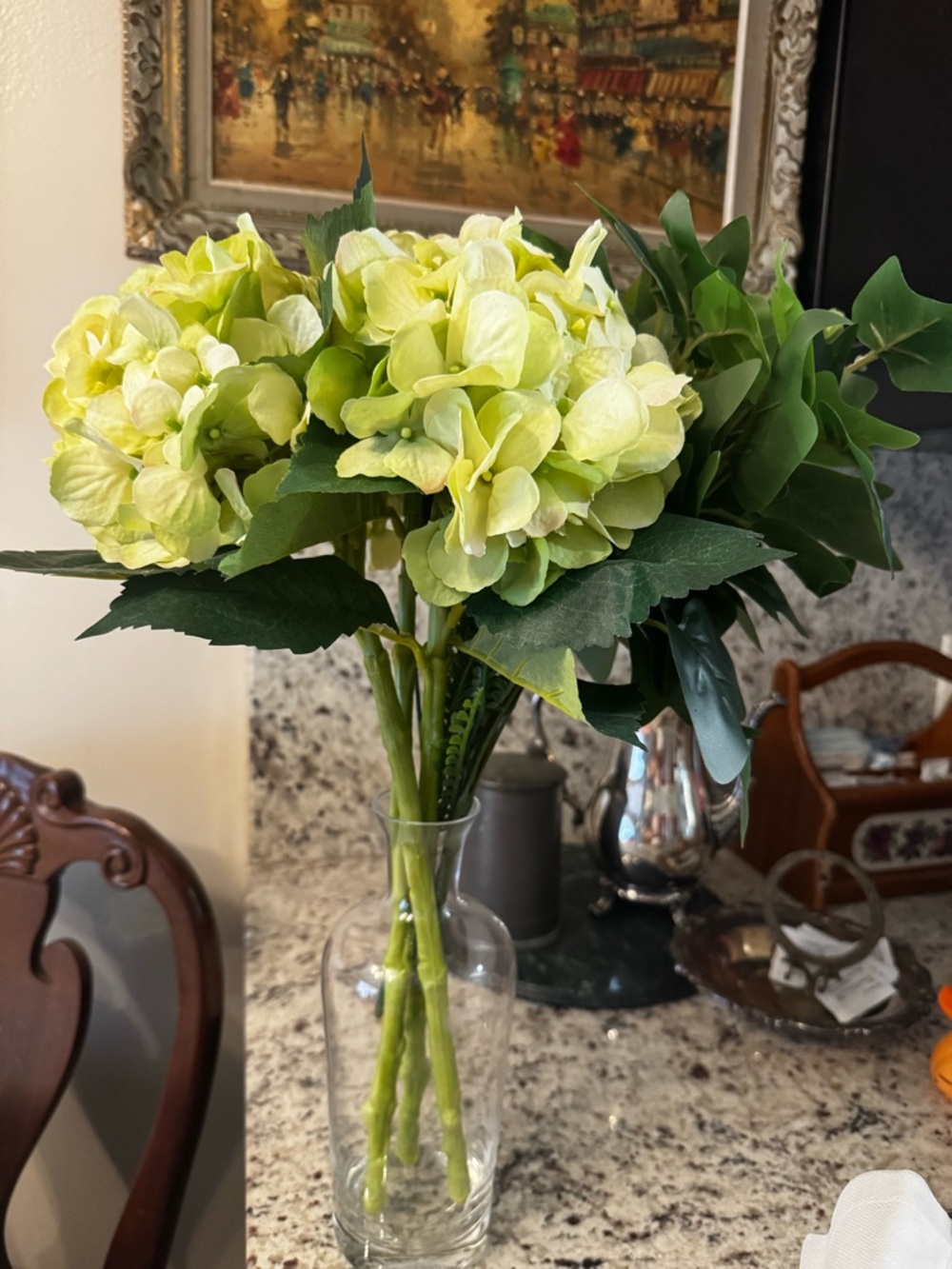 Artificial Hydrangea Bouquet - Green -